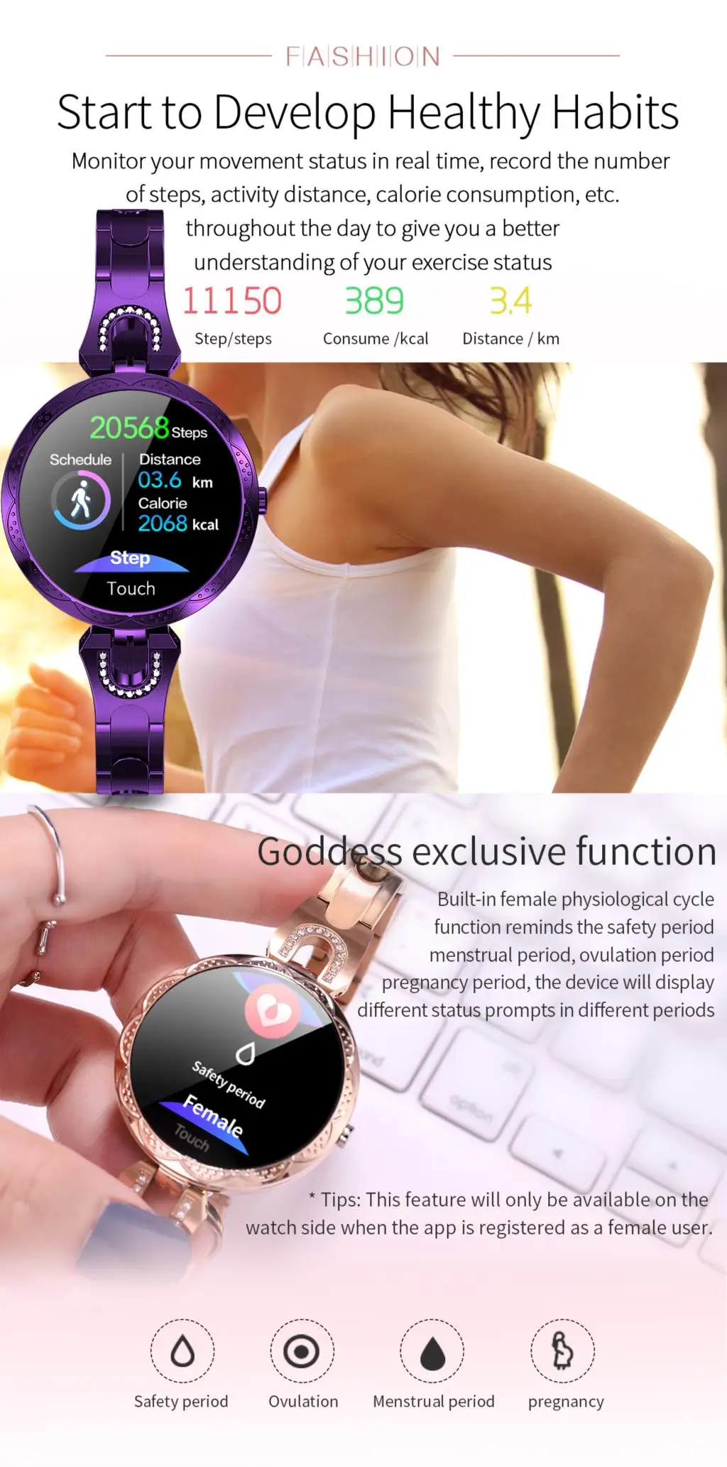 Mode frauen Smart Uhr Wasserdichte Tragbare Gerät Herz Rate Monitor Sport Smartwatch für Frauen Damen