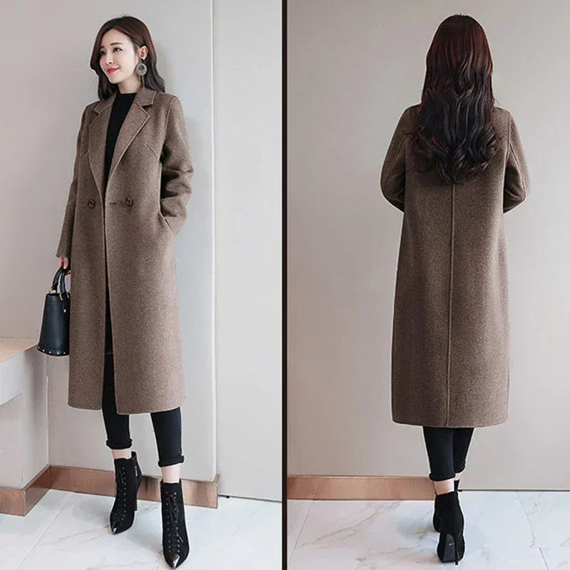 Winter Women Style  Beige Mid-Long Coat Jackets