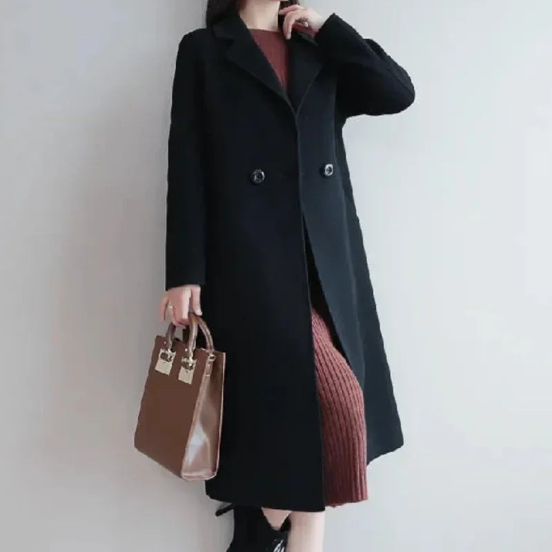 Winter Women Style  Beige Mid-Long Coat Jackets