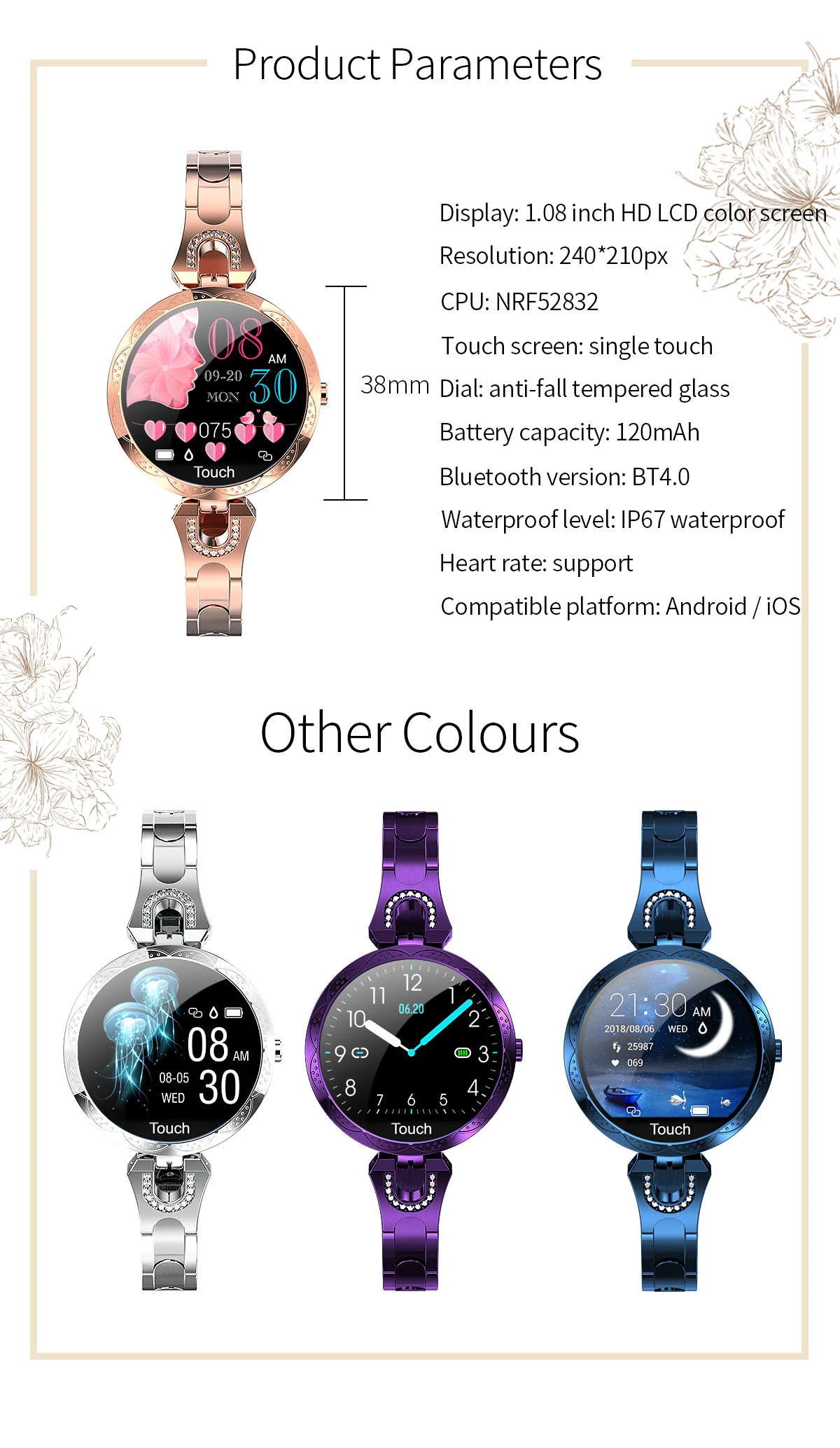 Mode frauen Smart Uhr Wasserdichte Tragbare Gerät Herz Rate Monitor Sport Smartwatch für Frauen Damen