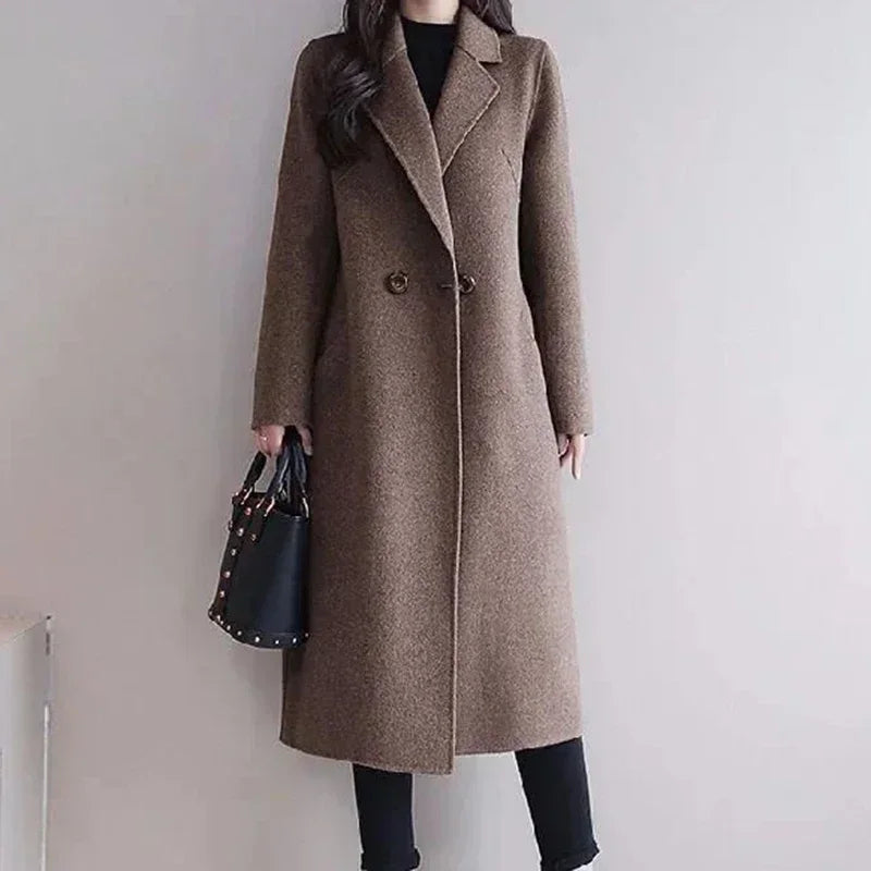 Winter Women Style  Beige Mid-Long Coat Jackets