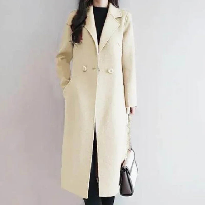 Winter Women Style  Beige Mid-Long Coat Jackets