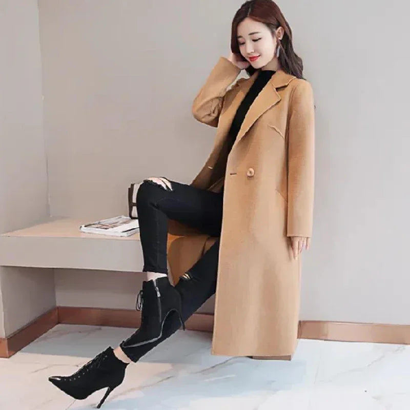 Winter Women Style  Beige Mid-Long Coat Jackets