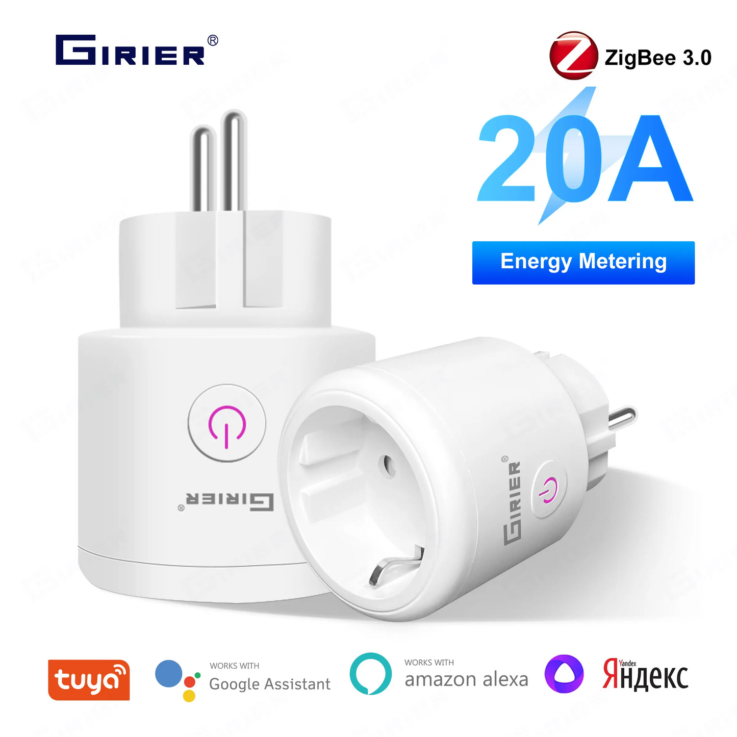 GIRIER Tuya ZigBee Smart Plug 20A Smart Home Steckdose EU 4200W mit Power Monitor Funktion Unterstützt Alexa Alice Hey Google