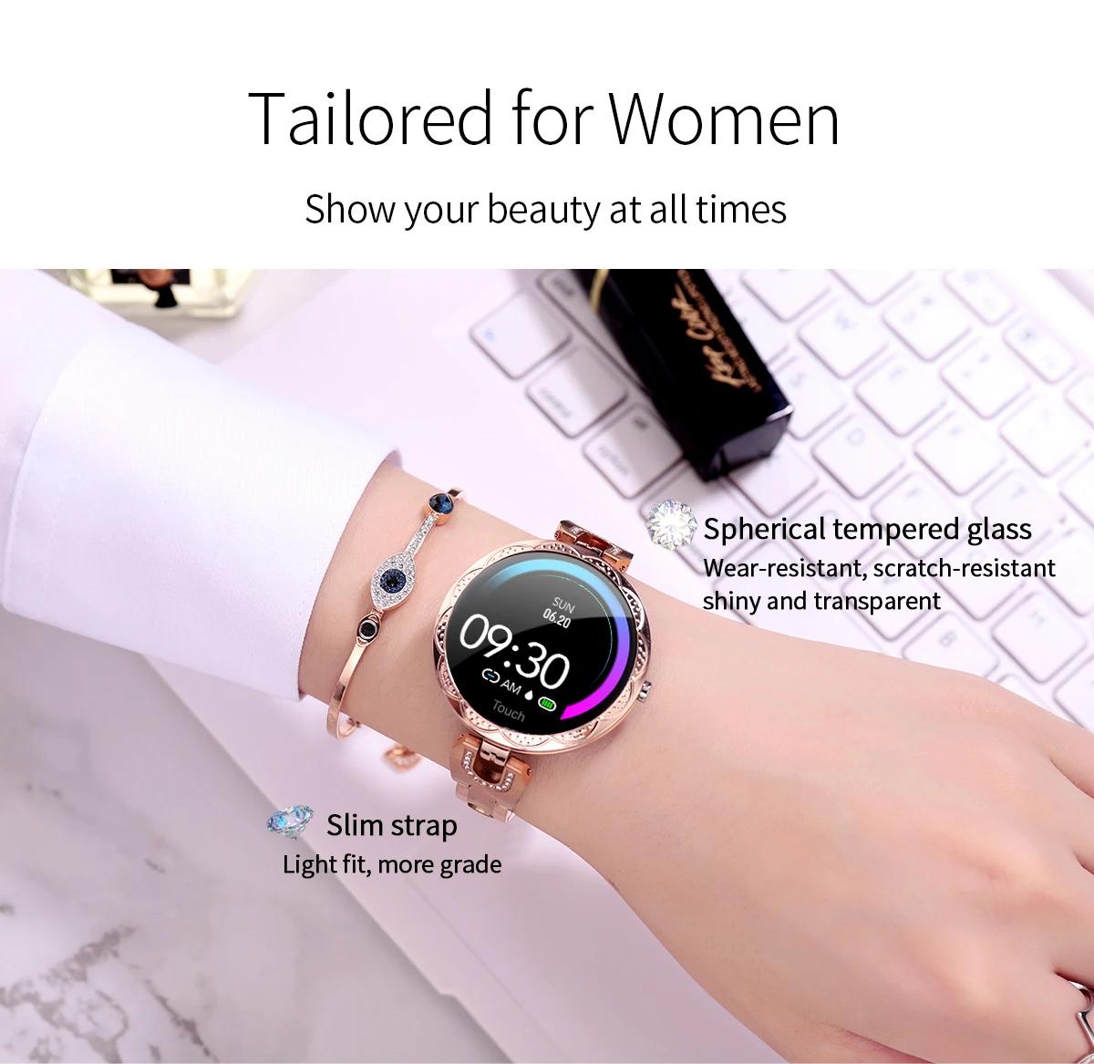 Mode frauen Smart Uhr Wasserdichte Tragbare Gerät Herz Rate Monitor Sport Smartwatch für Frauen Damen