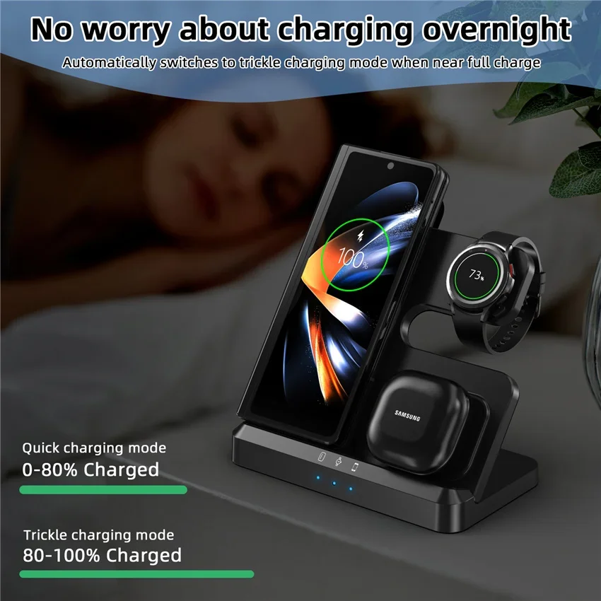 100 W 3 in 1 kabelloser Ladeständer für Samsung Fold 4 3 S22 Ultra Galaxy Watch 5 4 3 Active 2/1 Buds Schnellladestation