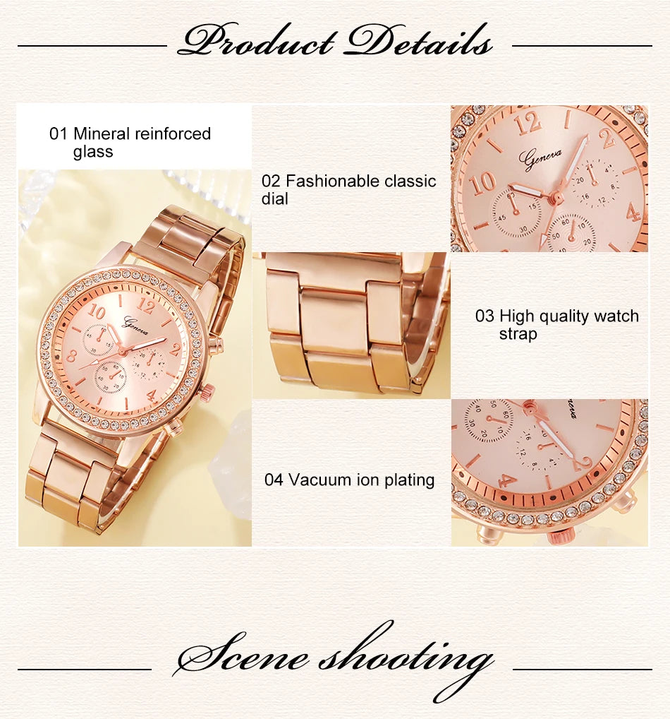 Present for woman watch rosegold silver gold neckless earrings ring