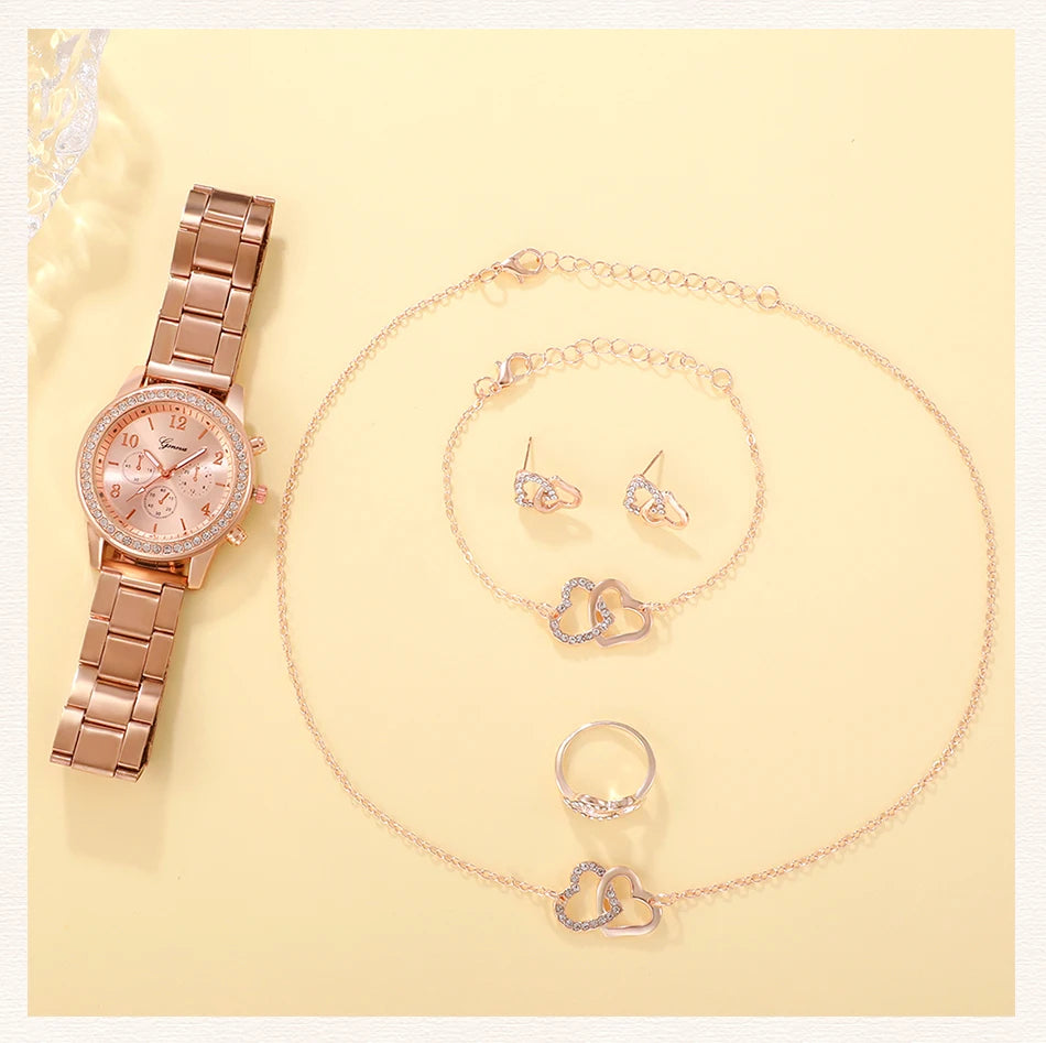 Present for woman watch rosegold silver gold neckless earrings ring