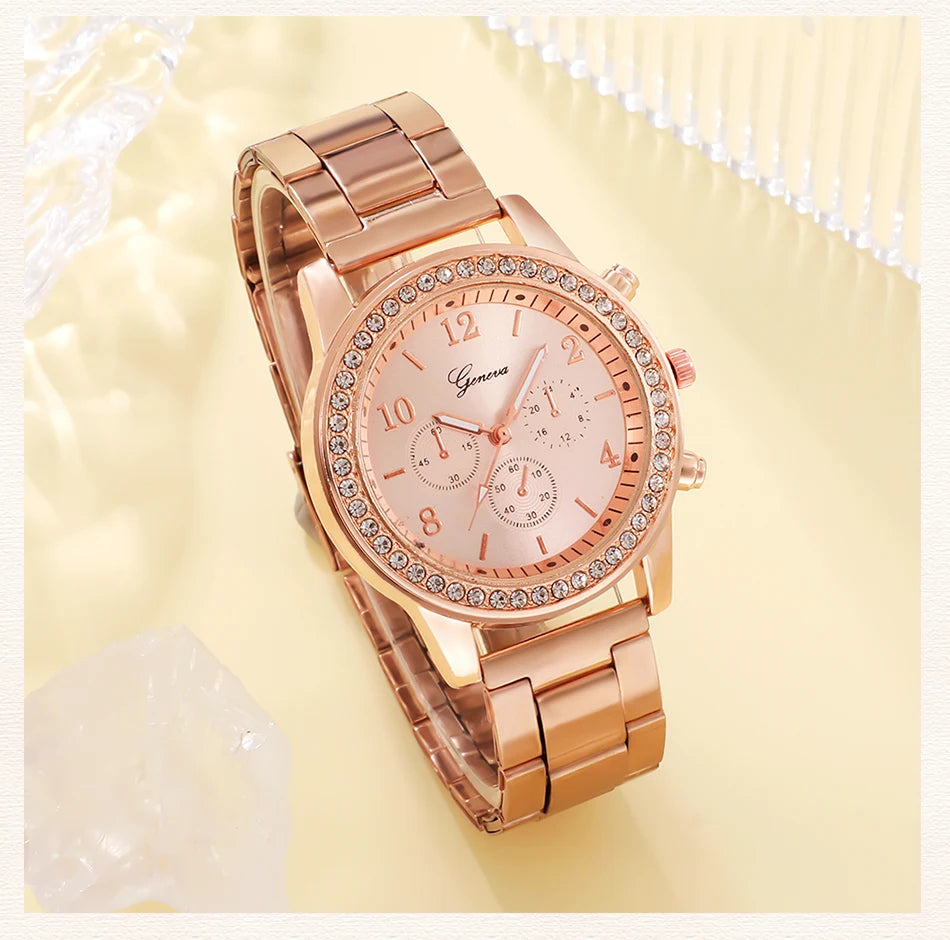 Present for woman watch rosegold silver gold neckless earrings ring