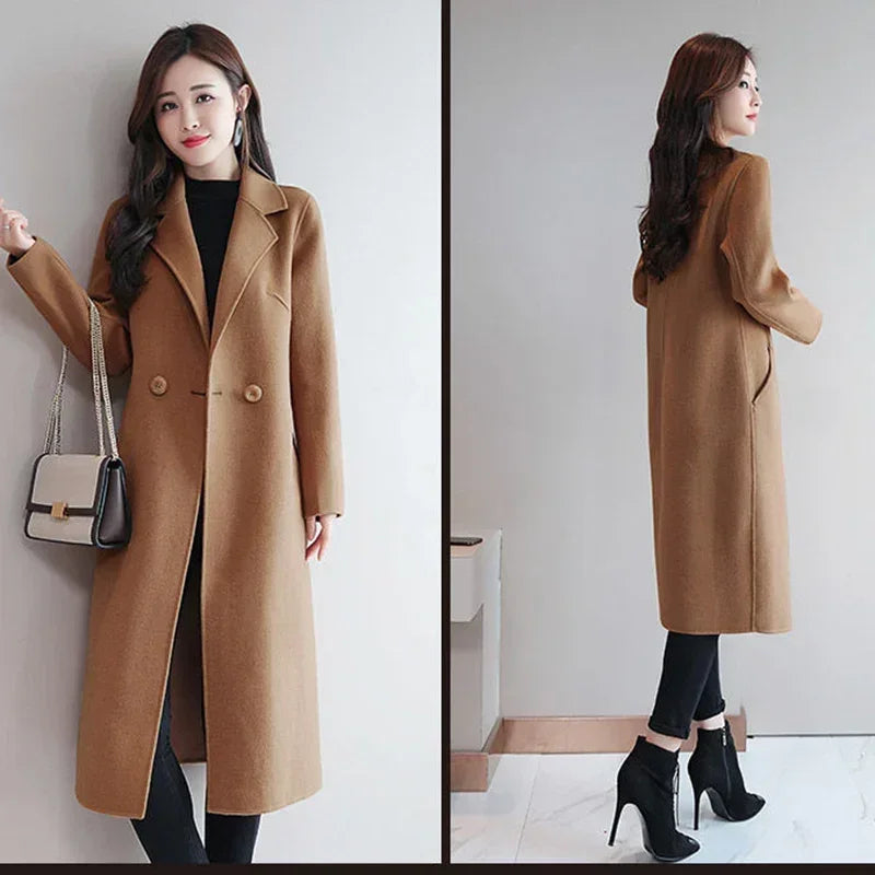 Winter Women Style  Beige Mid-Long Coat Jackets