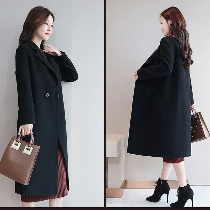 Winter Women Style  Beige Mid-Long Coat Jackets