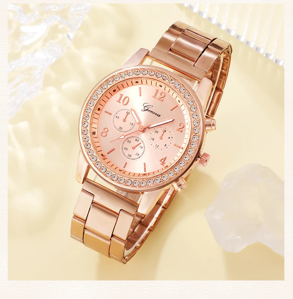 Present for woman watch rosegold silver gold neckless earrings ring