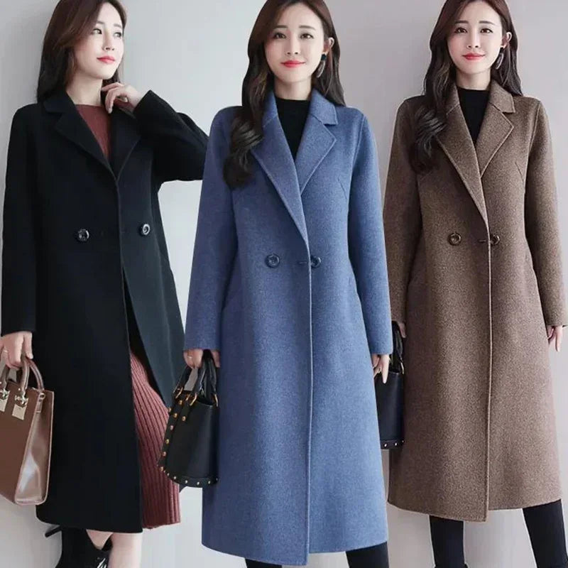 Winter Women Style  Beige Mid-Long Coat Jackets