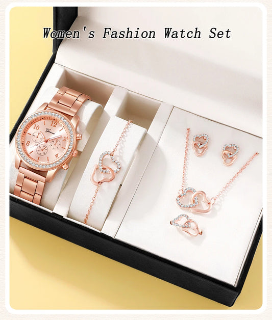 Present for woman watch rosegold silver gold neckless earrings ring