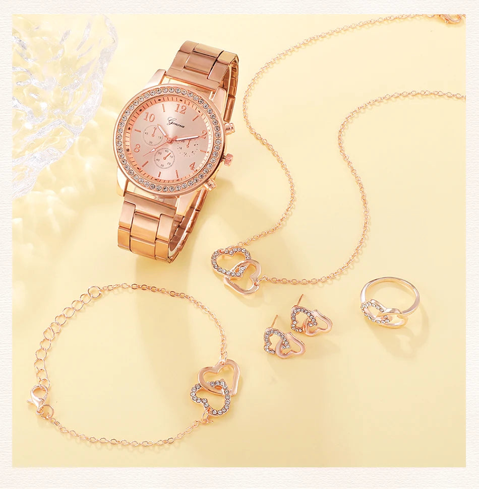 Present for woman watch rosegold silver gold neckless earrings ring